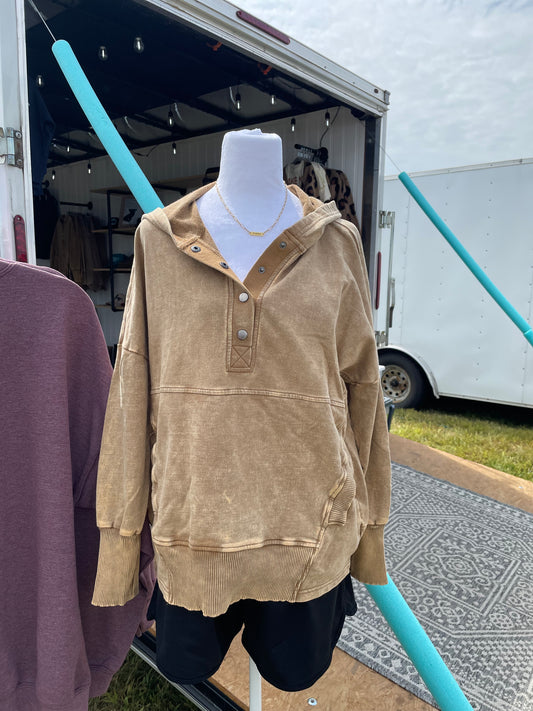 French Terry Acid Wash Kangaroo Pocket Hoodie