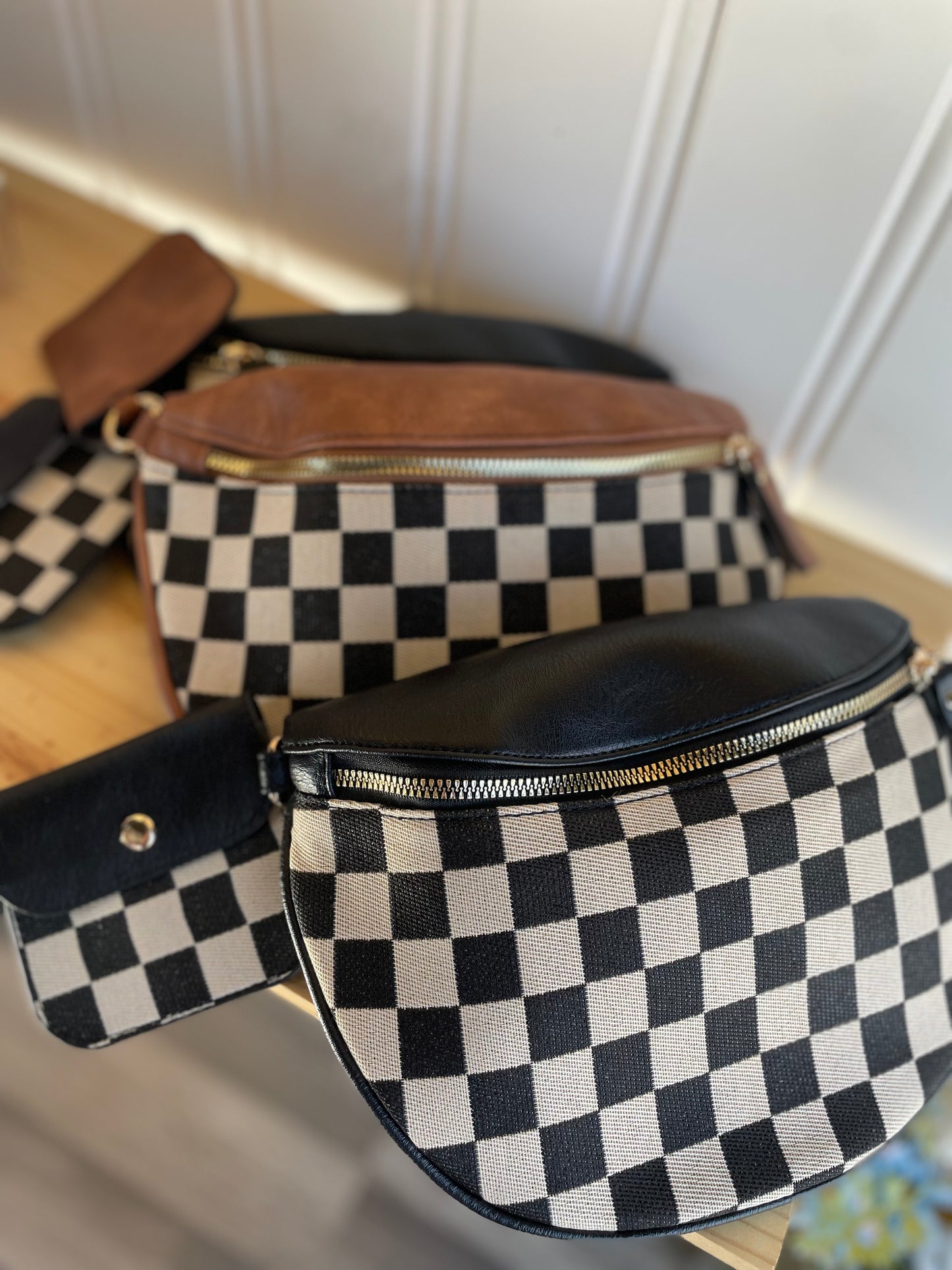 Brown Checkered Bum Bag