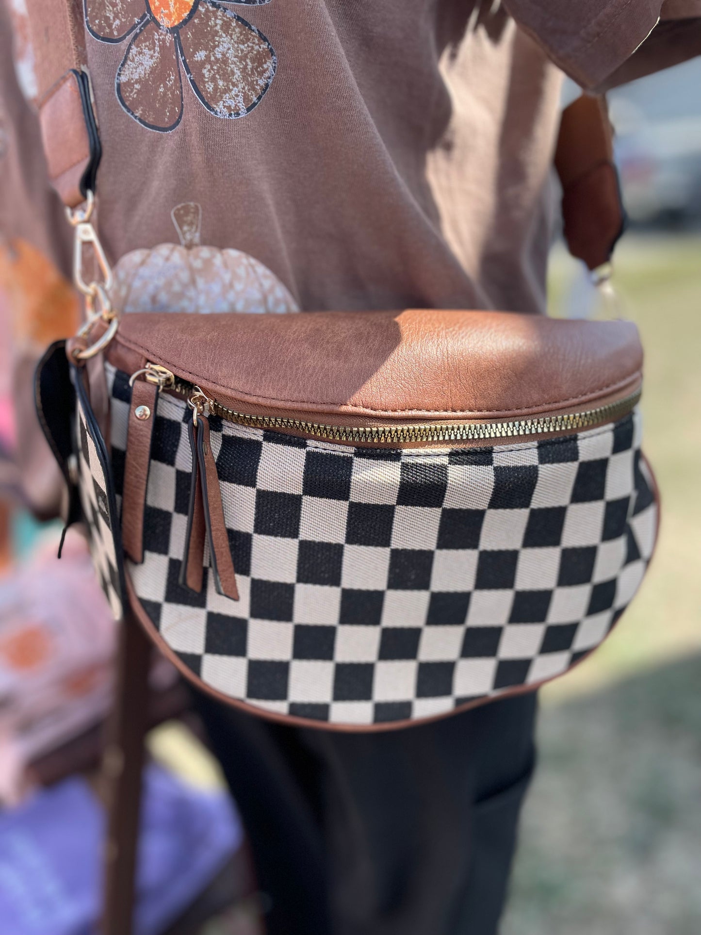 Brown Checkered Bum Bag
