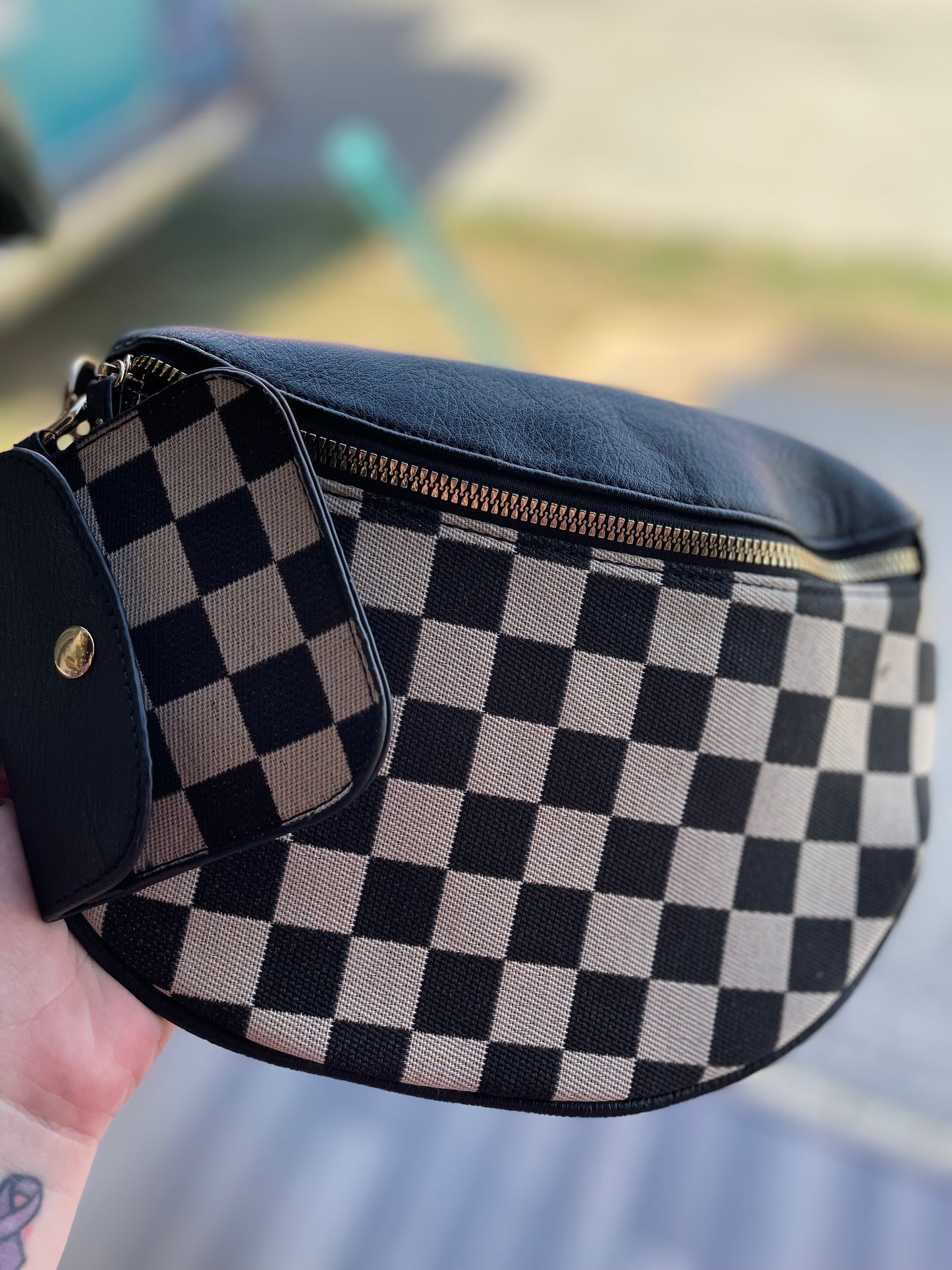 Black Checkered Bum Bag