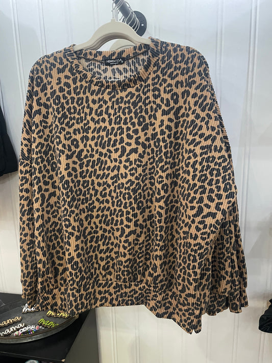 Leopard Print Long Sleeve Rib Top