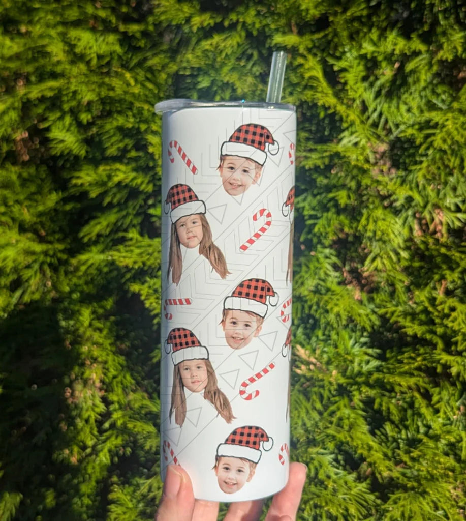 Christmas Hat Faces Tumbler or Glass Can