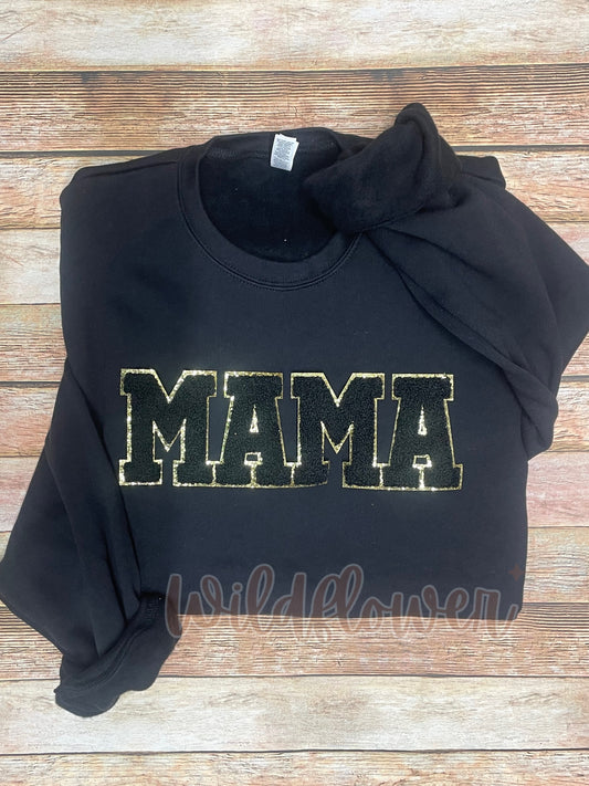 Varsity Font Mama Patch - Black