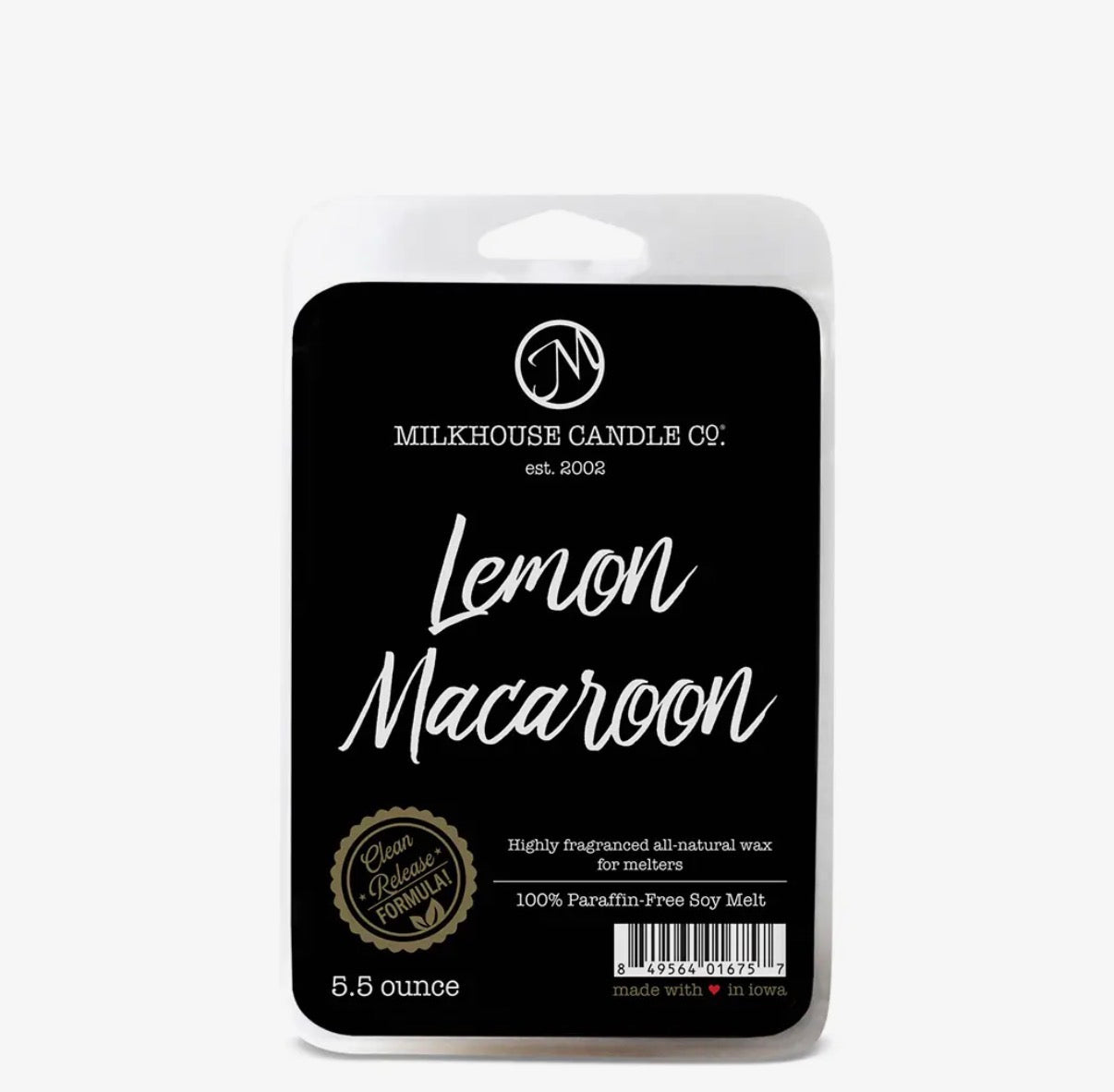 Milkhouse Candle Co. Lemon Macaron wax melt packaging on a white background
