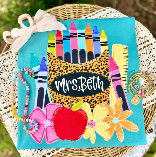 Leopard Crayon Pack Nameplate Tee