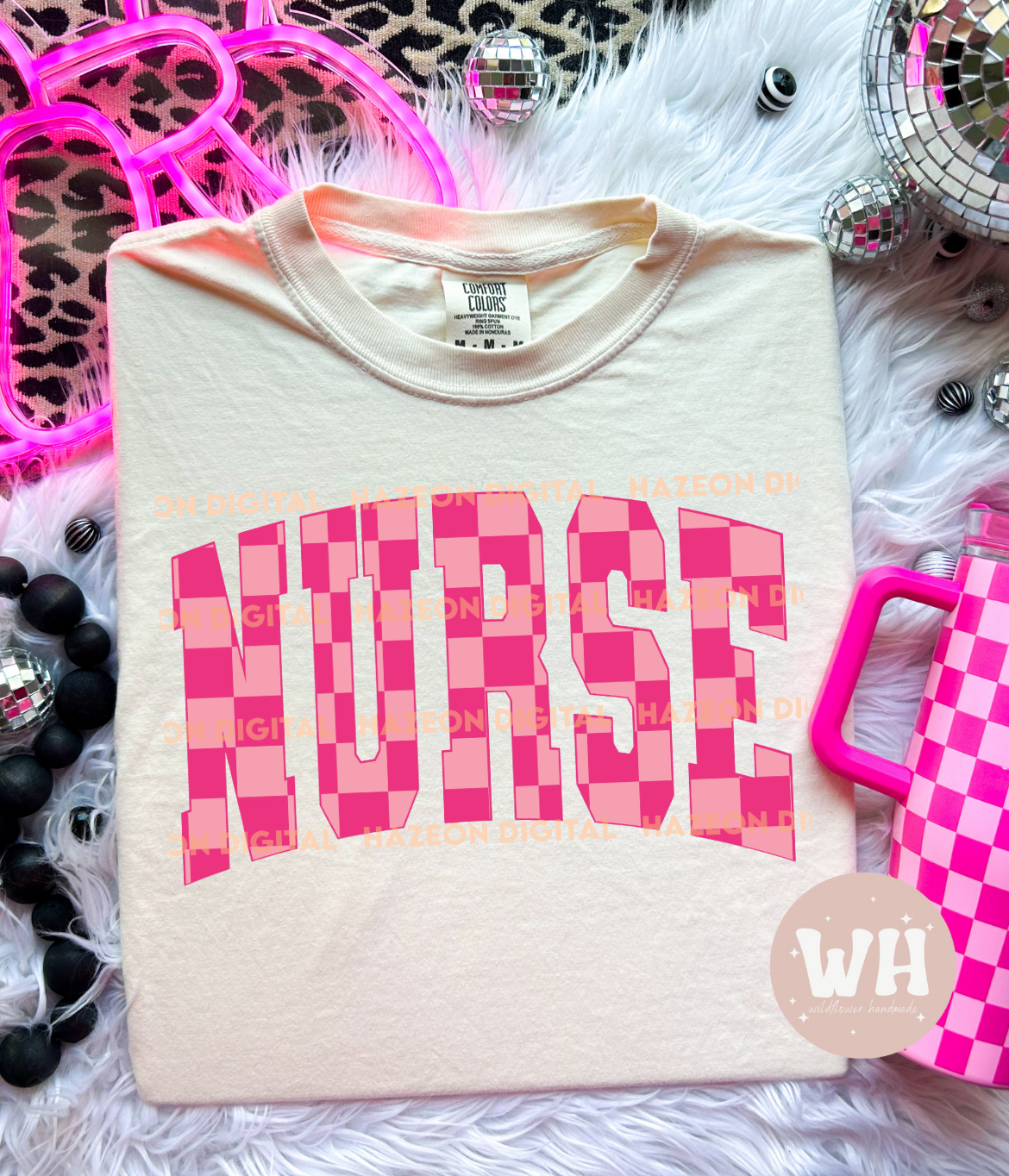 Pink checkered nurse tee