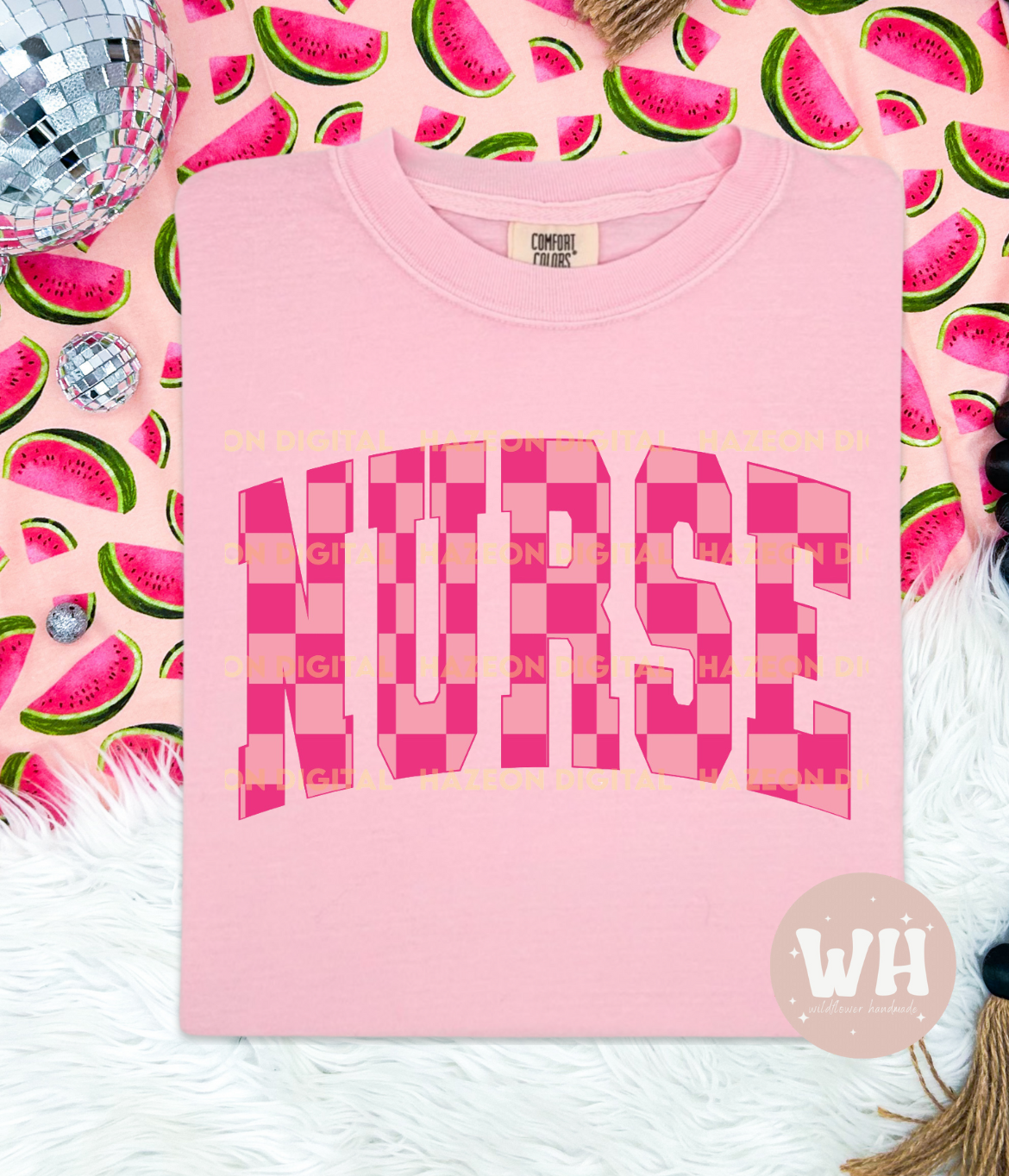 Pink checkered nurse tee