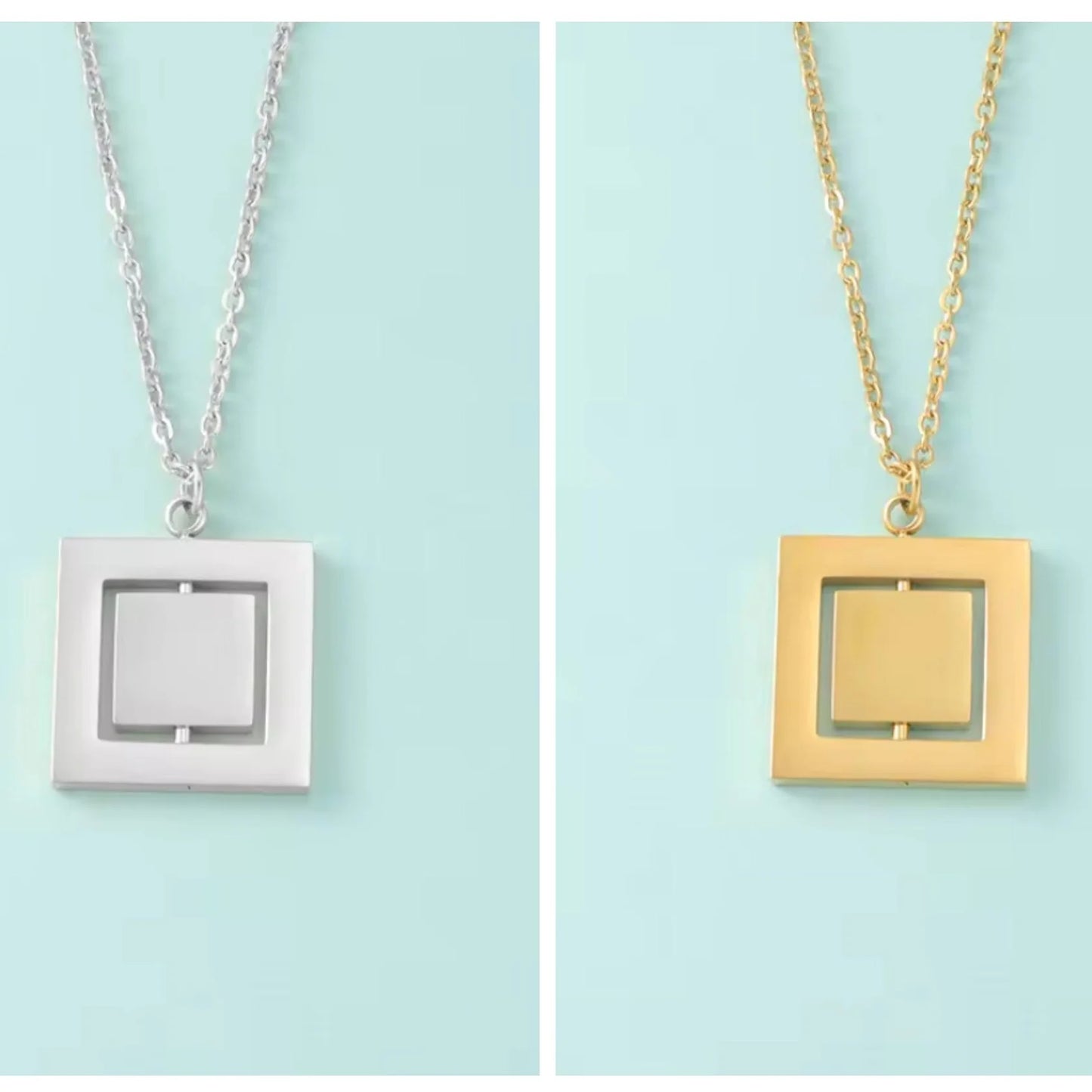 Custom Engraved Rotating Square Necklace