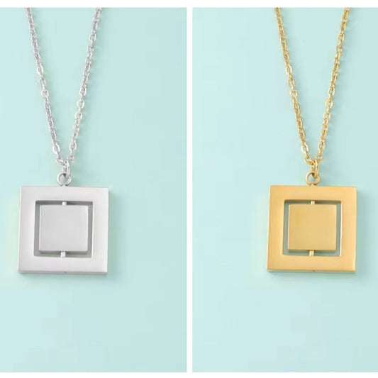 Custom Engraved Rotating Square Necklace