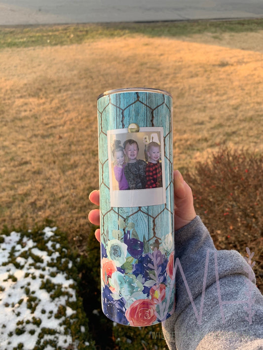 Blue Floral Photo Tumbler