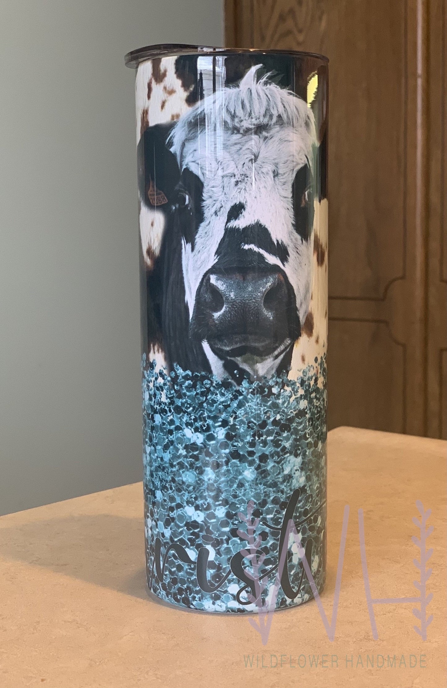 Teal Glitter & Cowhide Tumbler