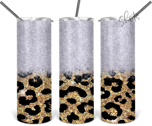 White and Leopard Glitter Tumbler